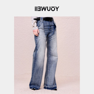 YOUWEI有尾2024秋季裤子牛仔长裤西部风切割喇叭裤Y5124307