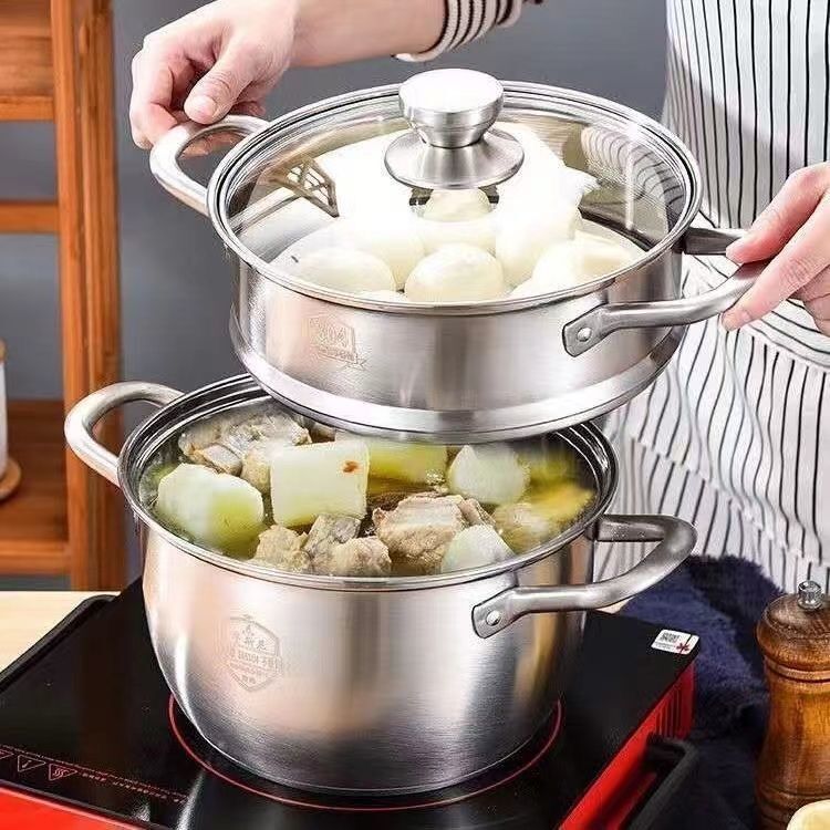 304不锈钢多功能厚底汤锅蒸锅|