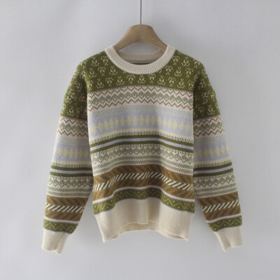 费尔岛风复古几何撞色针织衫女