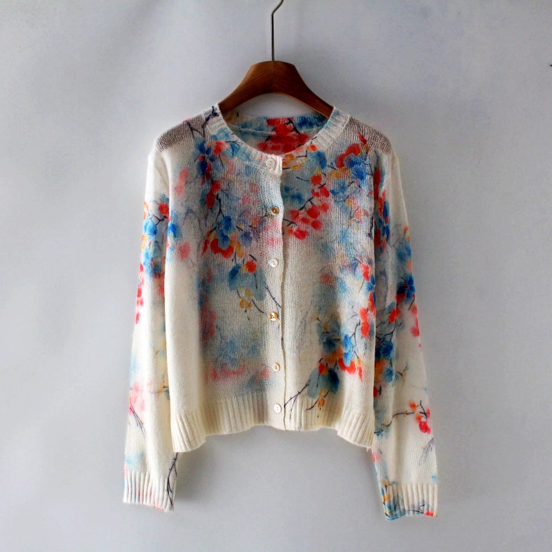 春秋马海毛羊毛圆领单排扣针织衫