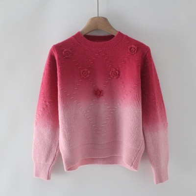 韩系立体花朵渐变色圆领针织衫