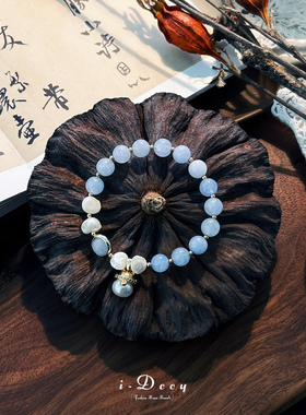 原创设计师款珍珠海蓝宝玉髓手串