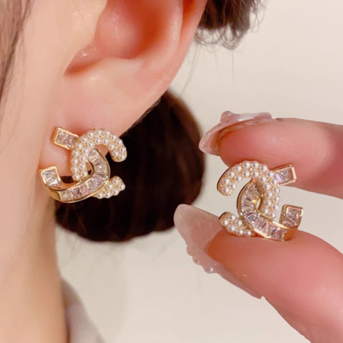 双C耳环小香风耳钉新款