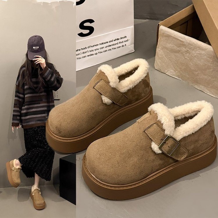 桑坡勃肯鞋厚底半拖女外穿冬季加绒增高软底全包毛毛鞋棉鞋
