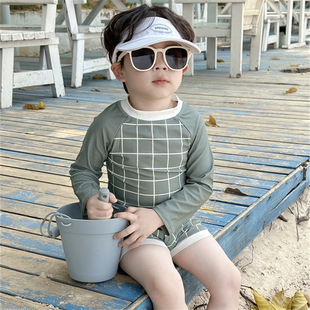 韩版 泳衣夏季 长袖 儿童男童新款 防晒分体泳装 海边戏水速干游泳套装