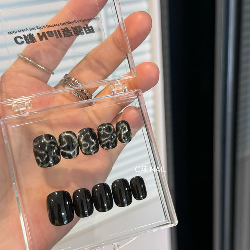 C辣Nail 欧美辣妹美甲岩石云雾猫眼纯手工穿戴甲成品可拆卸假指甲