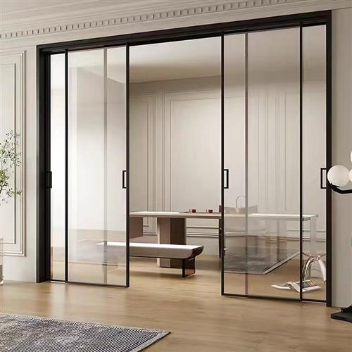 opk吊轨推拉门铝合金玻璃移门无下轨极窄边框阳台三四五六联动门3