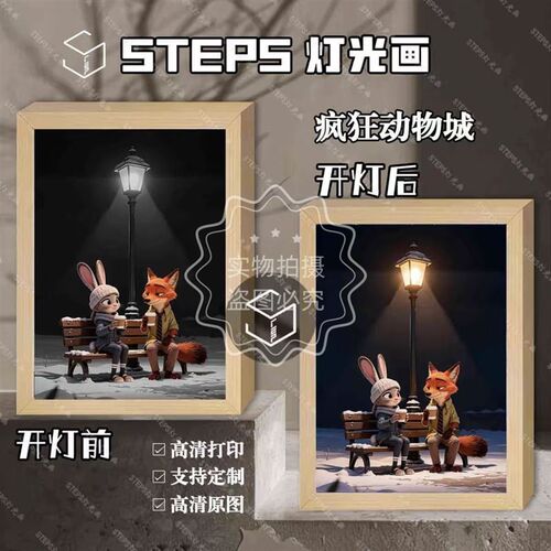 【疯狂动物城】尼克和朱迪氛围感灯光画夜晚摆台圣诞节三色小夜灯