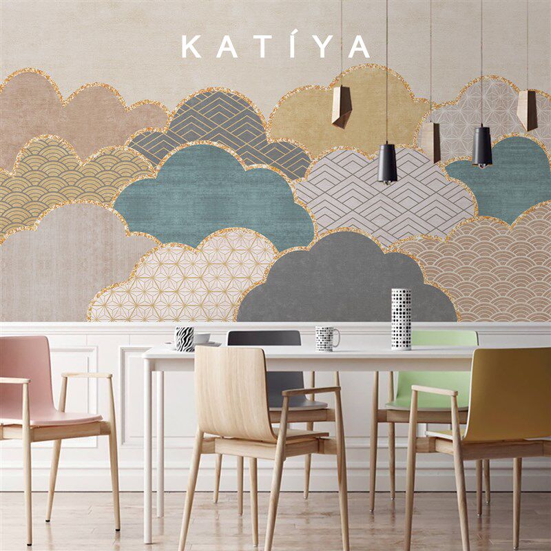 Katiya中式云朵轻奢金属墙布装饰电视背景墙客厅壁纸定制壁画 画2