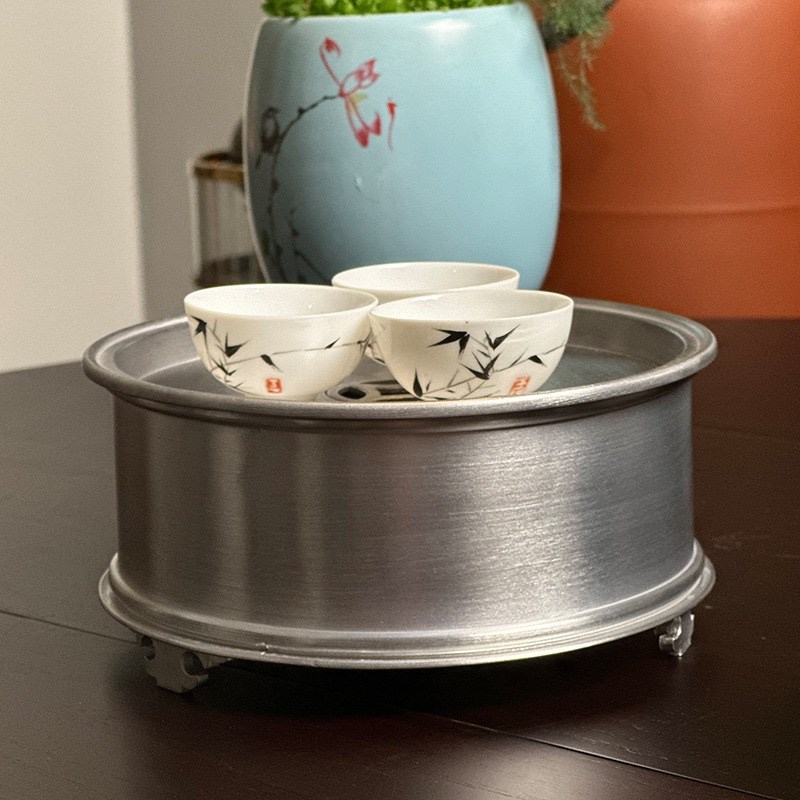 手工锡茶船功夫茶海茶具托盘接水盘干泡茶台家用储水式小型圆茶盘
