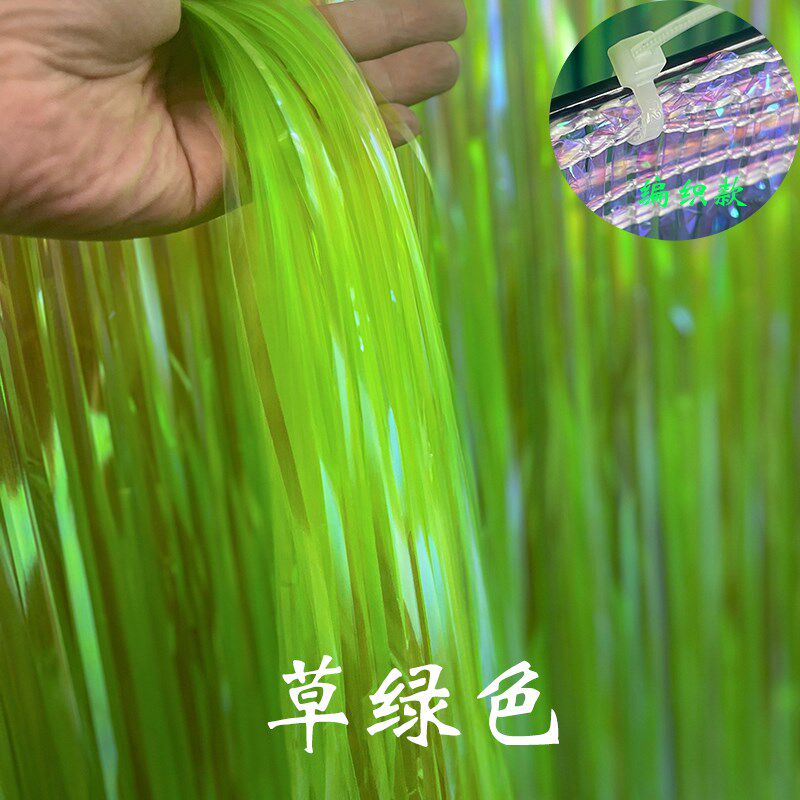 编织款彩色镭射雨丝帘多彩户外银河吊顶景区风动流苏网彩条遮阳网