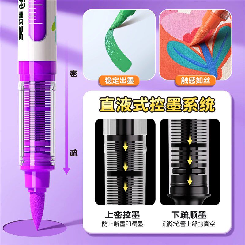英雄直液式丙烯马克笔软头小学生美术专用六一儿童节礼物24色水彩