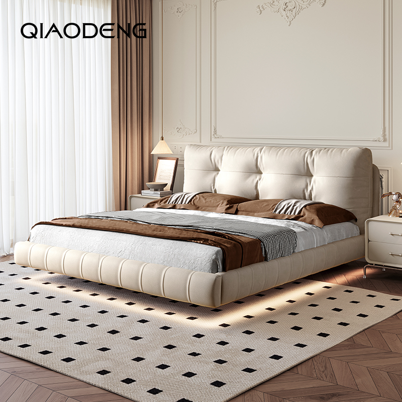 乔登奶油风真皮悬浮床