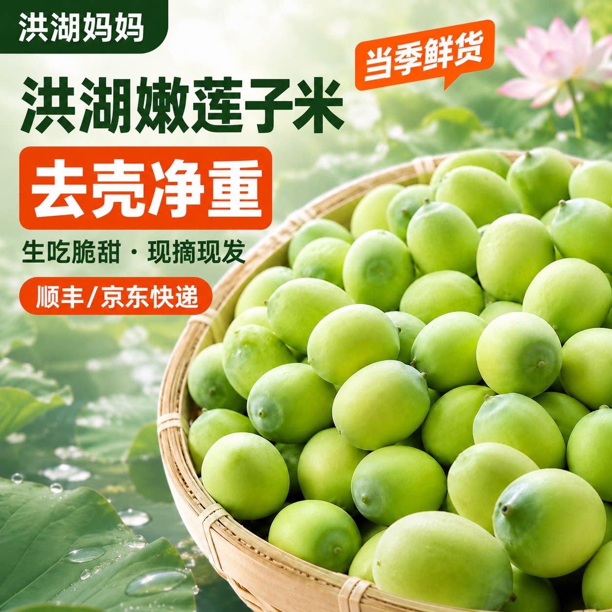 洪湖嫩莲子米湖北新鲜莲子米不带蓬纯莲子米生吃脆甜现摘嫩莲蓬