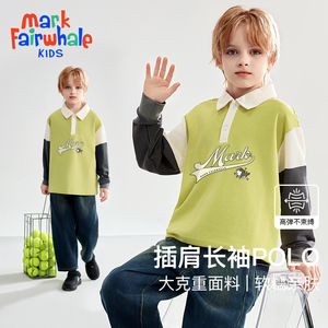 马克华菲2024秋季新款童装儿男童polo衫绿色长袖T恤落肩袖宽松jz