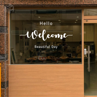 hello创意英文welcome欢迎光临服装店蛋糕店玻璃门贴纸橱窗装饰贴