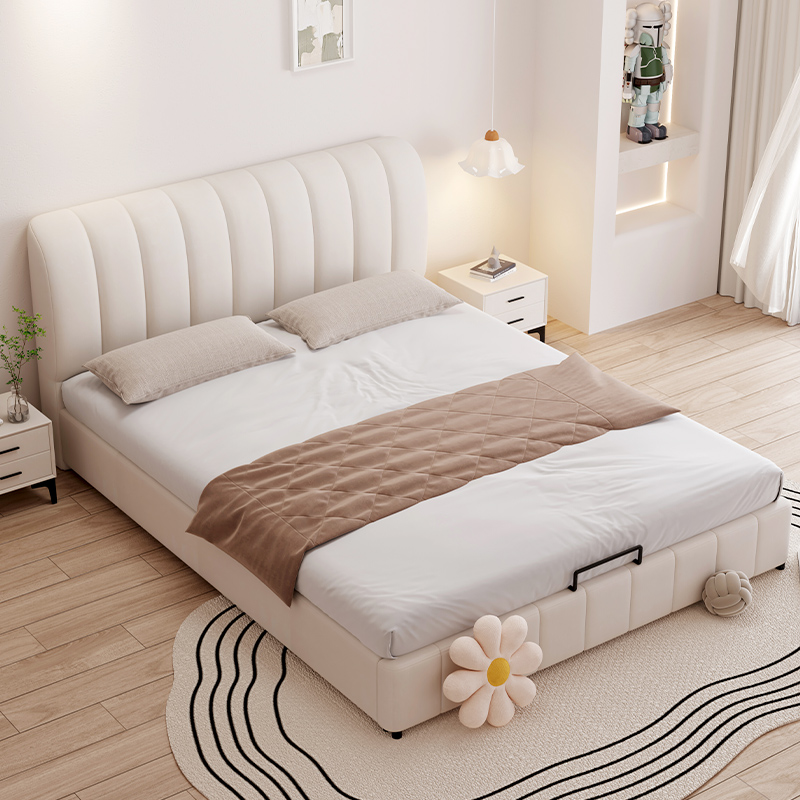 实木科技布艺床简约猫爪布软包床