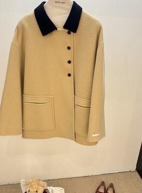 云朵捡漏撞色翻领阔版休闲韩系一手长羊毛外套(含100羊毛)26069