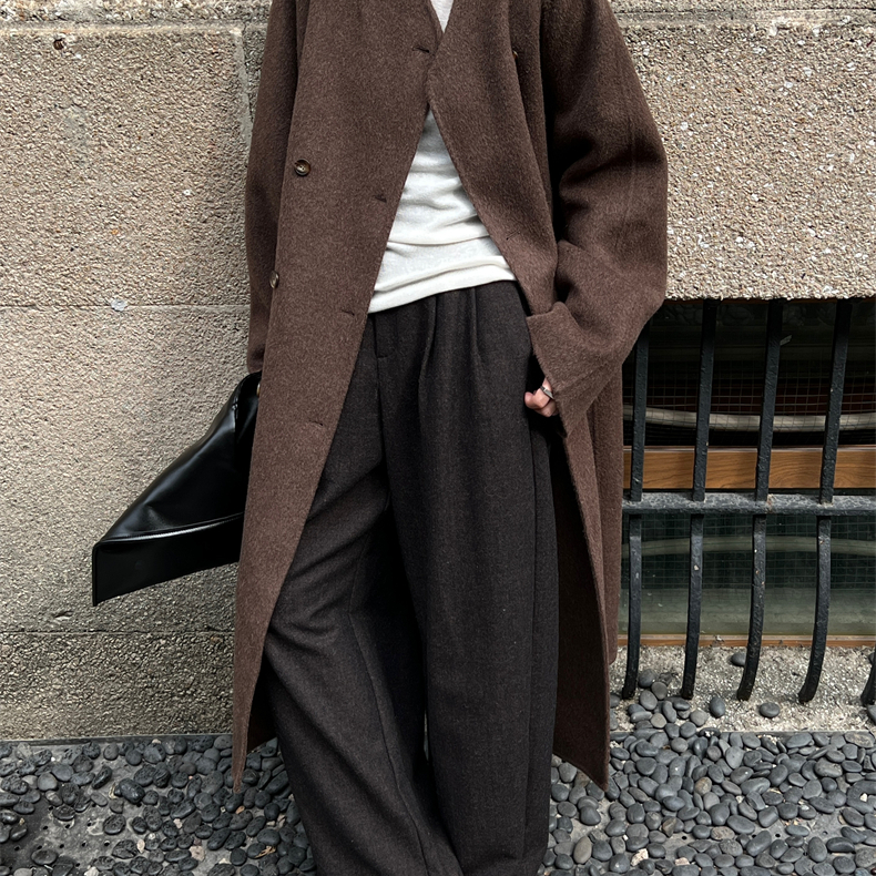 M云排扣高级简约长款宽松羊毛呢子外套羊毛外套（含95羊毛）9205Y