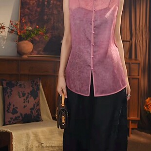 云朵家质感真丝绡花萝炒色提花立领轻奢百搭无袖 G322 马甲YS350