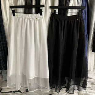 云朵设计小众26年夏上新松紧腰拼接网纱百搭休闲半身裙99749w