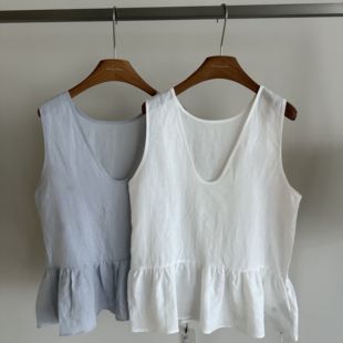 休闲简约亚麻V领小衫 LESSE云 小衫 简约亚麻V领小衫 HS003 MOMENT