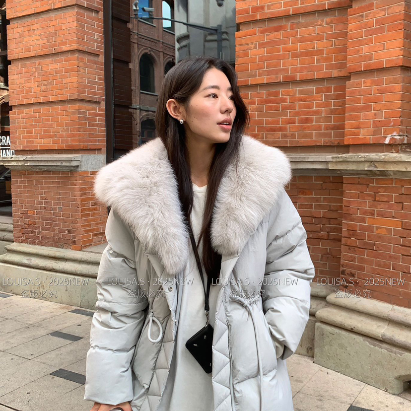 LO云朵家缝收腰中长款保暖羽绒服外套(配可拆真狐狸毛毛领)28251