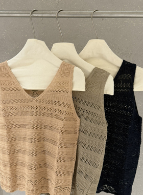云朵进口和纸纱度假风镂空V领背心27.2和纸纱+29莱赛尔背心ONL190
