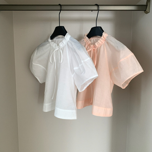 云朵设计夏上新夏日清透花边领系带小衫 PS68189 甜妹专属～