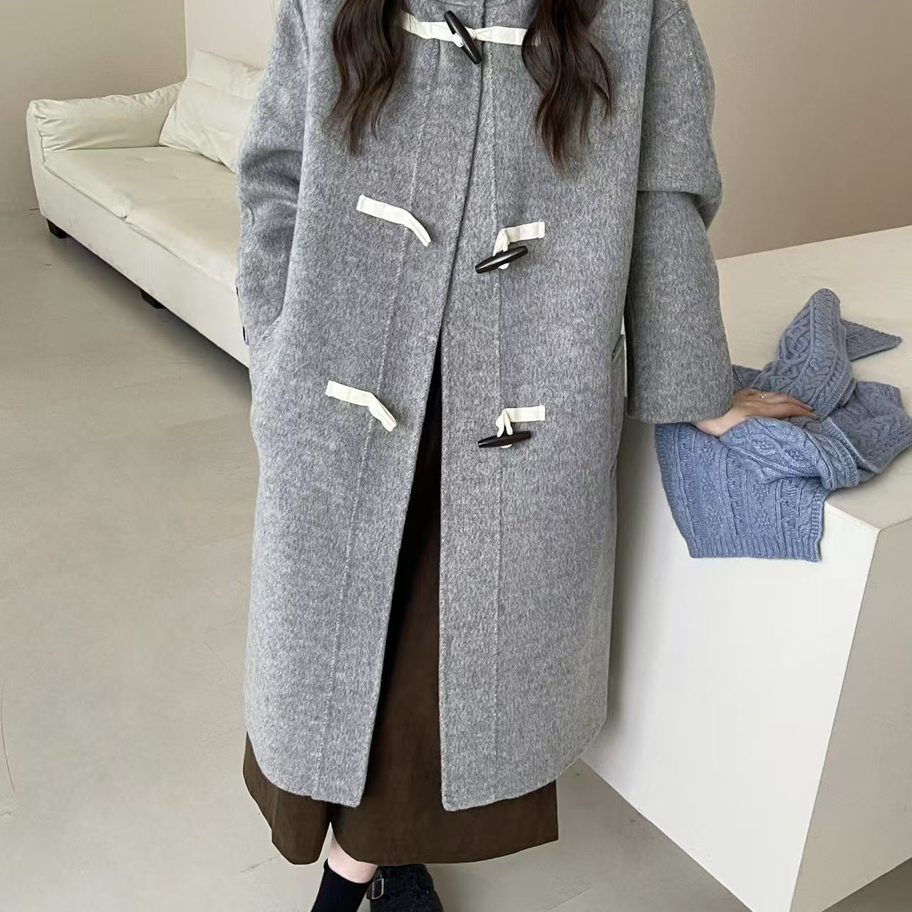 朵韩版时尚连帽学院风休闲宽松百搭羊毛外套（含100澳毛）n22194