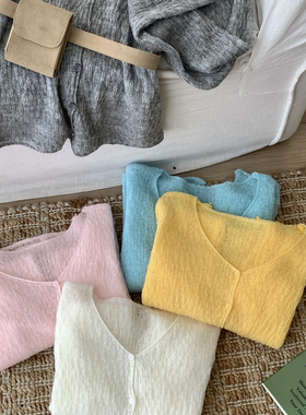 云朵设计透温柔肌理感轻薄v领小开衫针织衫(含15羊毛)26YY-H7703