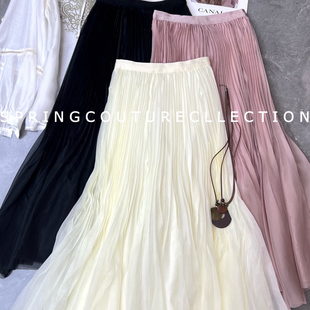 云朵26年夏上新高级感欧根纱百褶半身裙19658002