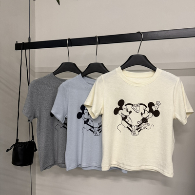 云朵设计上新简约卡通印花圆领短袖T恤（含17.6绵羊毛）JU-JUT12