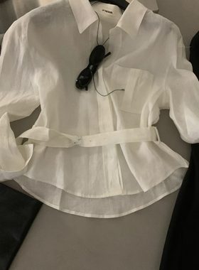 云朵设计韩系质感调性收腰衬衣衬衫(配腰带)(100苎麻)ys-26029