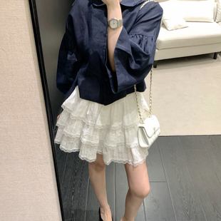 型很松弛 宽松版 PS68140 设计衬衫 云朵设计高品苎麻小翻领喇叭袖