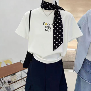 YS11 无配饰 n077 T恤 云朵风字母印花百搭宽松圆领棉料通勤短袖