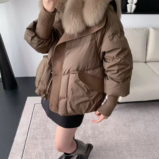 云朵设计小众宽松翻领保暖羽绒服外套 1992 配可拆真狐狸毛毛领