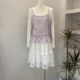 86498 单半裙 云 26年夏上新韩系温柔网纱木耳边松紧腰半身裙