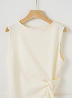 云朵新小众设计端庄优雅侧扭结抓褶收腰气质无袖上衣小衫M15353