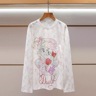 云朵家26年春款 T恤Q90663 减龄卡通来电情缘小猫蕾丝长袖