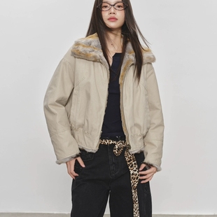 云人群两面穿翻领进口獭兔毛宽松短款 皮草女保暖皮草外套TM3366