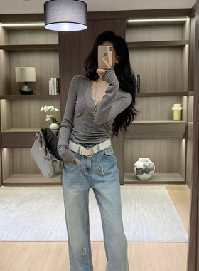 云朵26年早春法式复古气质高腰显瘦牛仔裤(配腰带)xx8495