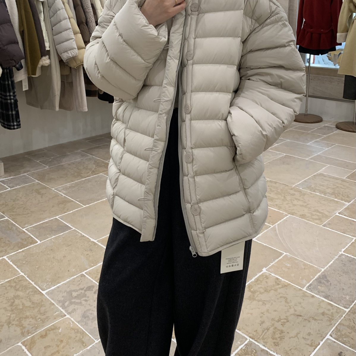 云朵冬上新排骨羽绒超火针织立领排扣龟背保暖羽绒服外套Y258114