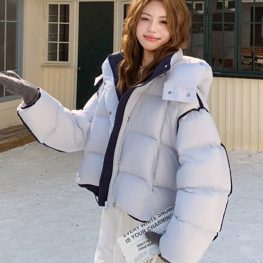 S云朵上新连帽宽松百搭时尚保暖羽绒服外套配可拆卸帽子j929