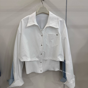 云朵小众设计约收腰复古小蛮腰显瘦假两件建模小姐姐小衫 26200