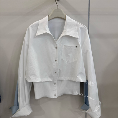 云朵小众设计约收腰复古小蛮腰显瘦假两件建模小姐姐小衫26200