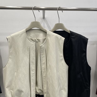 云朵女26早春韩系通勤拉链宽松皮衣无袖 坎肩皮夹马甲30j795 开衫