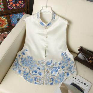 云朵锦刺绣仿醋酸香云纱背心坎肩马甲(大货不收版速发)MB0147966