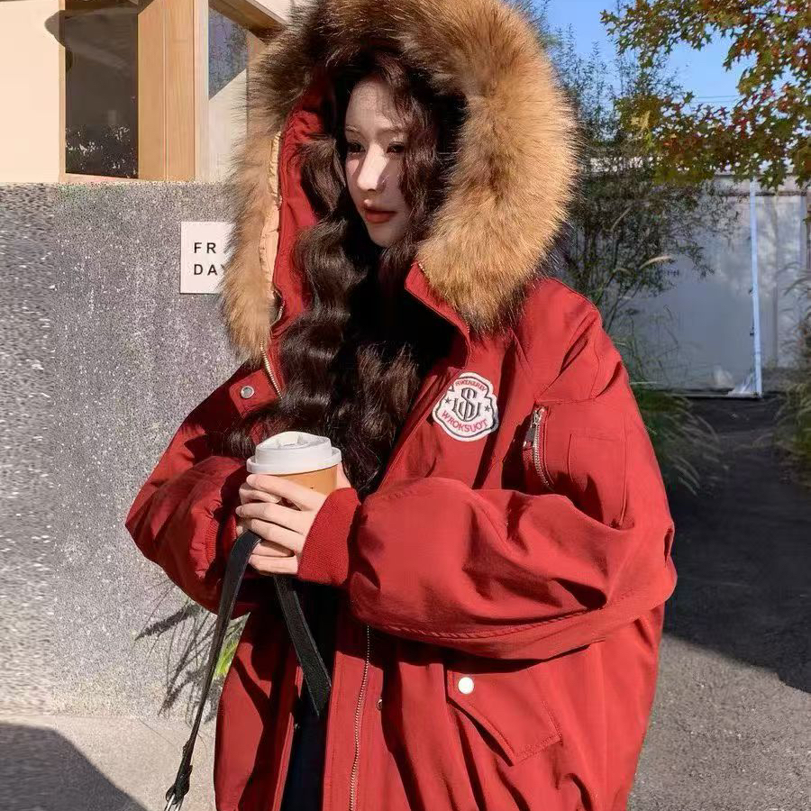 云朵设计小众派克保暖羽绒服外套(配可拆卸真狐狸毛毛领)8991