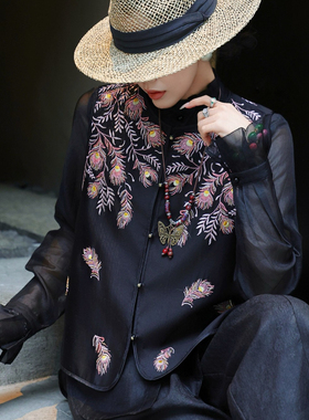 云朵设计老钱新中式桑蚕丝丝毛重工绣花马甲（含53羊毛）YS5-t451